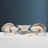 72 Piece Royal Elegance Durable Melamine Single Glaze Dinnerware Set (Beige and White)