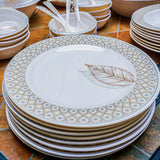 72 Piece Royal Elegance Durable Melamine Single Glaze Dinnerware Set (Beige and White)